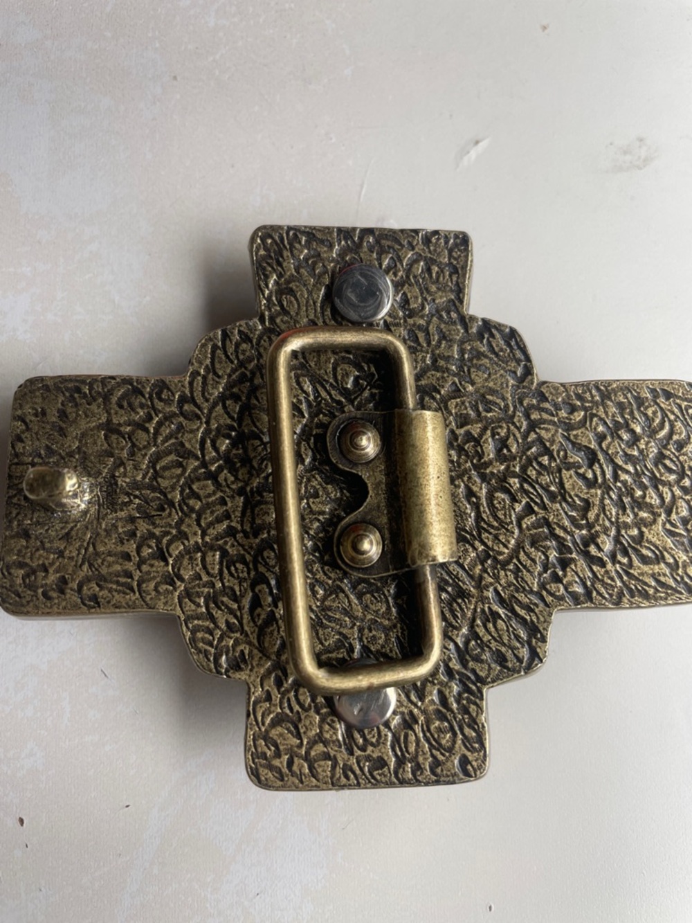 Ornate Antique Gold-Tone Decorative Cross Belt Buckle -heavy - Picture 3 of 5